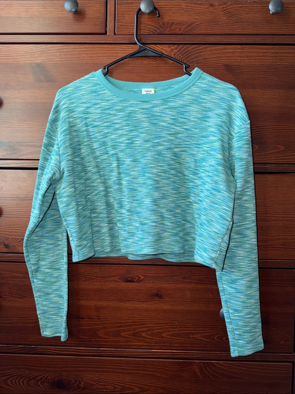 Sunday Best by Aritzia Cropped Long Sleeve Knit Tee Teal Blue Small